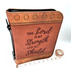The Lord is My Strength and My Shield, with Lion - Brown Bible Cover - XL